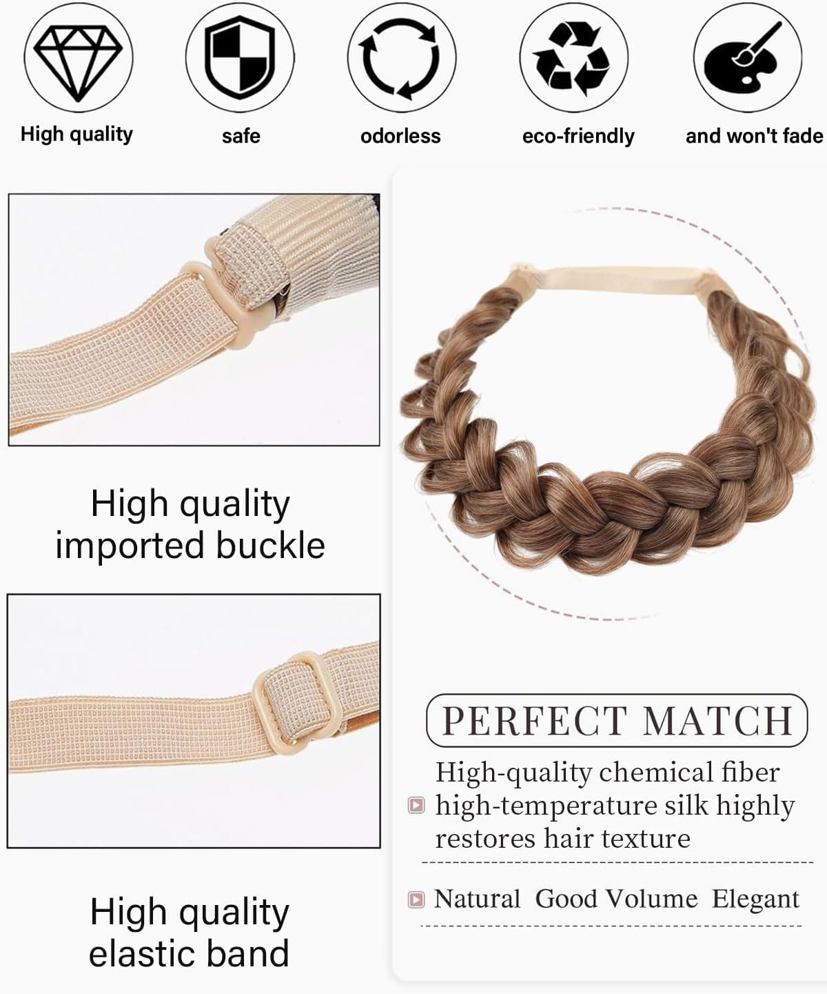 FUGLUS Hair Band, Fashion Headbands for Women, Dirndl Headband, Braided Headband, Classic Chunky Wide Plaited Wedding Fluffy Braids, Wig, Women, Girl, Beauty Accessory (Dirty Blonde)