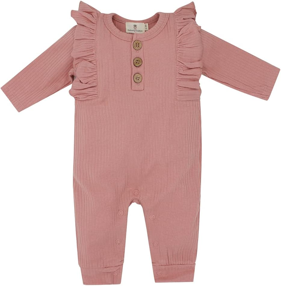 Newborn Baby Clothes - Baby Organic Cotton Long Sleeve Growsuit with Frill Gift Set with Matching Style Handband and Beanie for Baby Girls image number 3