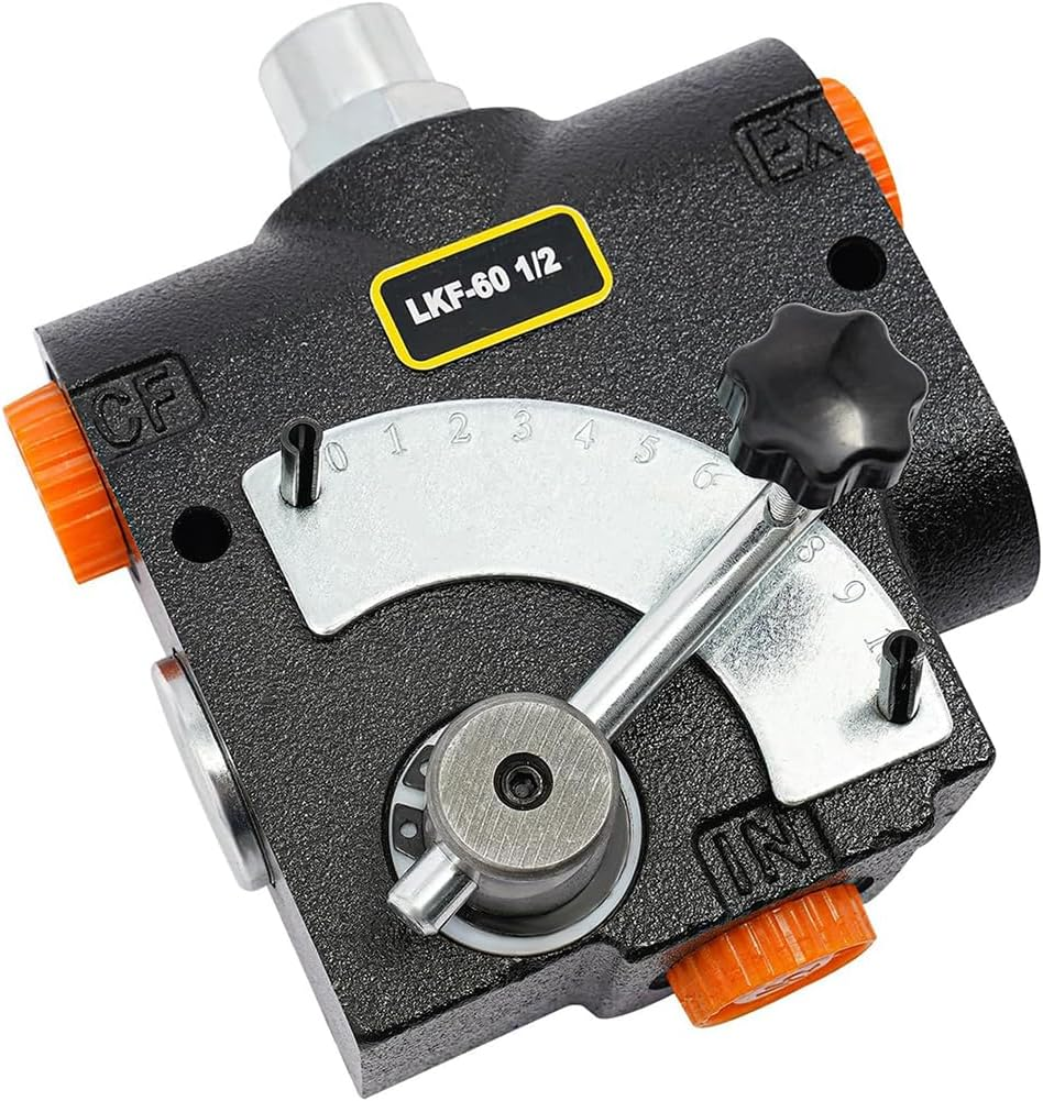 Hydraulic Adjustable Variable Flow Control Valve, 0-16 GPM Directional Control Valve, 500-3000 PSI Pressure Relief Valve, 1/2 Inch NPT Port, LKF-60 Black,1 image number 4