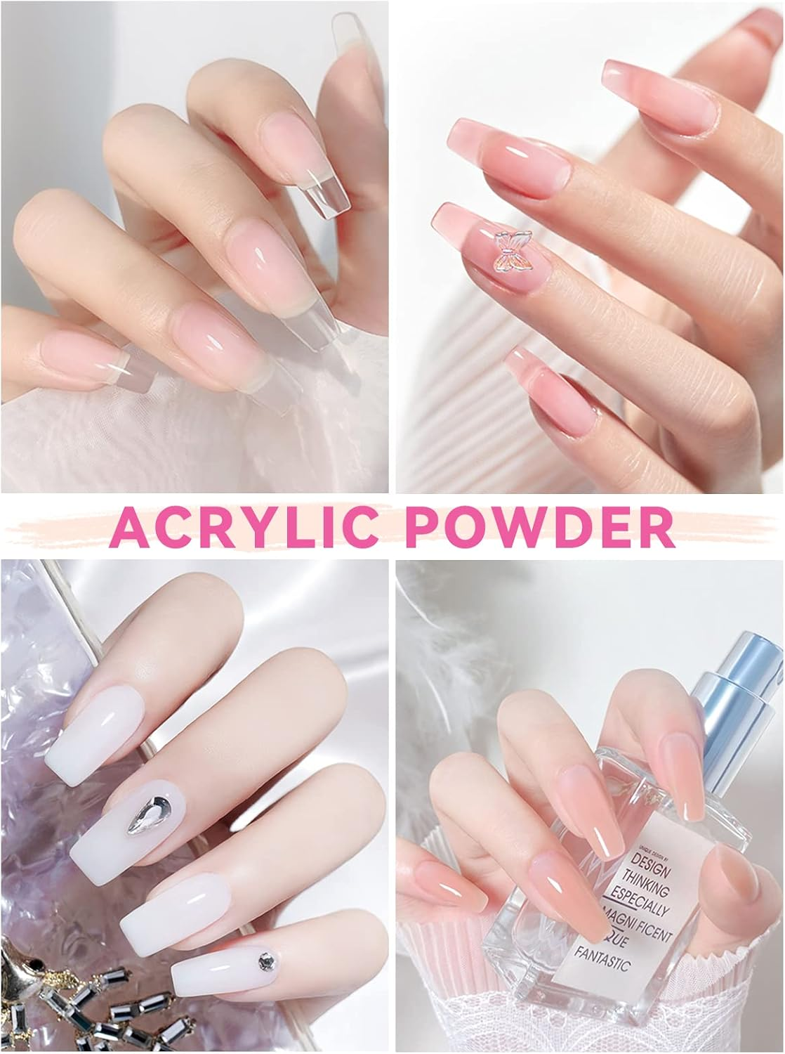 EBANKU Acrylic Powder Set, 4 Colors Acrylic Nail Powder Professional Acrylic Powder for Nail Acrylic Extension, Nail Carving, Long-Lasting, No Nail Lamp Needed image number 5