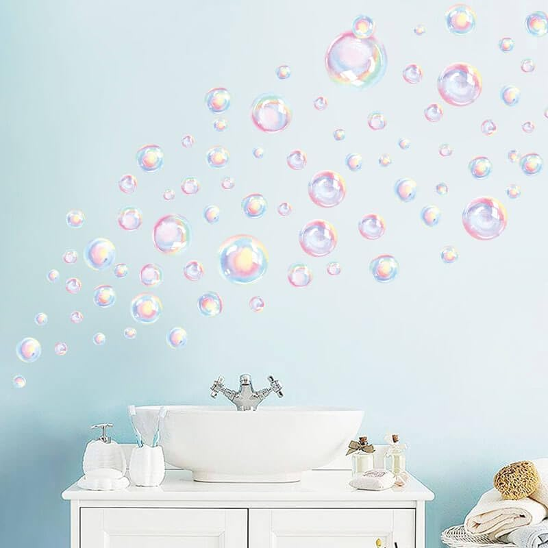 Dayker 2 Sheets Bubble Wall Decals, Colorful Bubbles Wall Stickers, Removable PVC Cutouts Ocean Decor, Underwater World Decoration for Room Nursery Birthday under the Sea Mermaid Theme Party image number 2