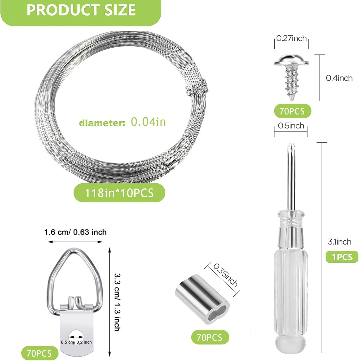 100 Feet Picture Hanging Wire Kit, Heavy Duty Wire Picture Hanging for Photo Mirror Frame Artwork, Included D Ring Picture Hangers, Screws, Aluminum Sleeves, Screwdriver, up to 30Lbs image number 3