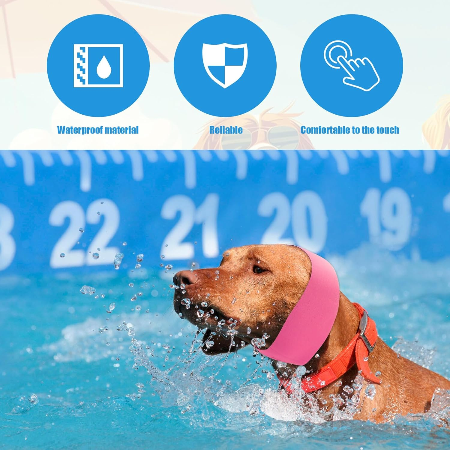 Pack of 4 Swimming Caps for Dogs, Waterproof Tube Scarf Bathing Cap for Dogs without Ear Flaps, Pet Earmuffs, Swimming Accessories (Purple, Pink, Yellow, Fluorescent Green)