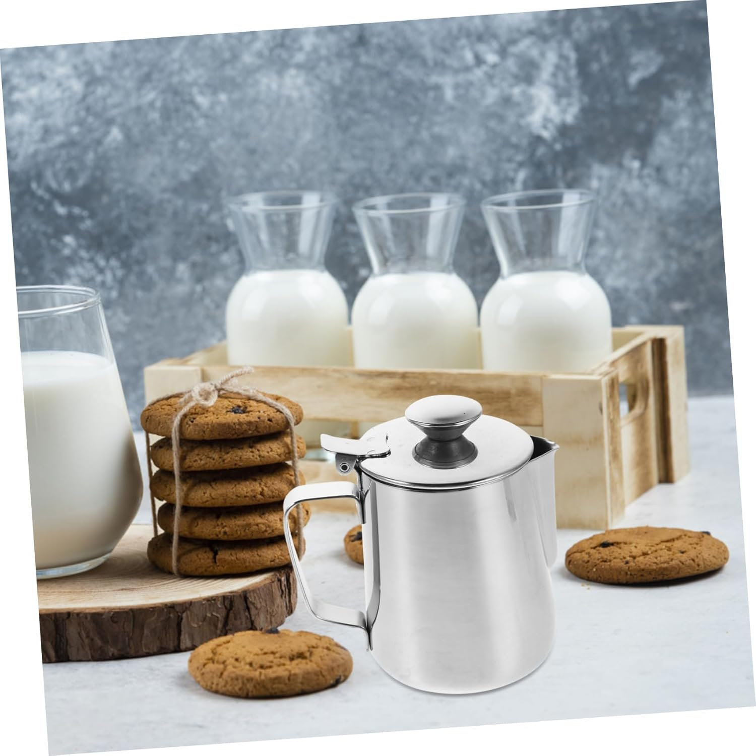 TIDTALEO Stainless Steel Milk Frother Cup with Lid Precision Spout for Latte Art Espresso Steaming Pitcher Jug for Home Office and Use Easy to Clean Coffee Jug image number 5