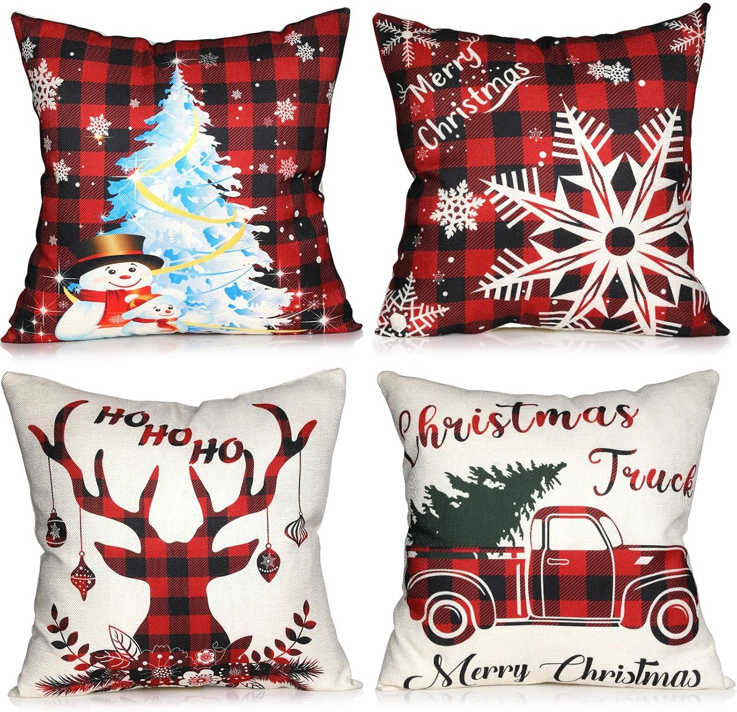 Bighan Christmas Pillow Covers, 18 X 18 Inch Throw Pillow Case Cushion Cover Linen Christmas Decorations, Red Plaid image number 6