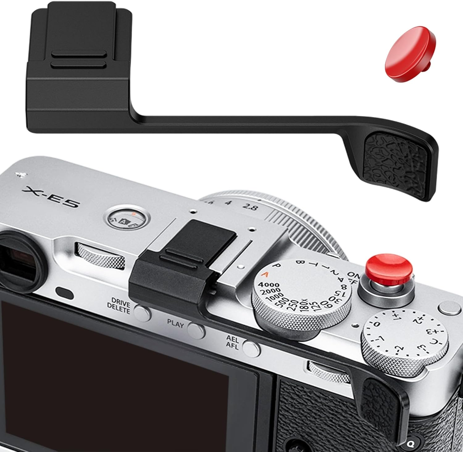 Thumb up Grip with Shutter Button for Fuji Fujifilm X-E5 XE5 Mirrorless Camera, Aluminum Alloy X-E5 Thumb Grip with Hot Shoe Cover Protector Thumb Rest Support Holder Not Affect the Use of Dial-Silver