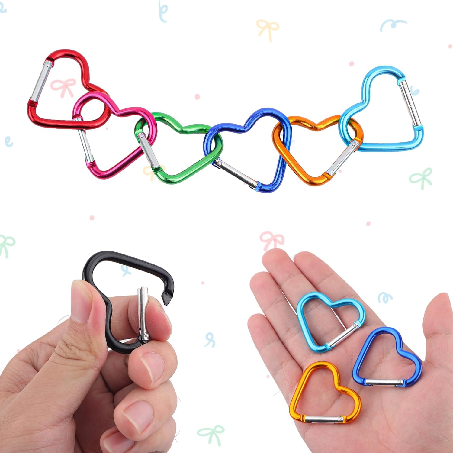 10Pcs Heart Shaped Carabiner, Aluminium Alloy Cute Carabiner Clip Snap Hook Key Holder Heart Keychain Clip Key Ring for Camping Backpack Water Bottle Key Chain image number 3