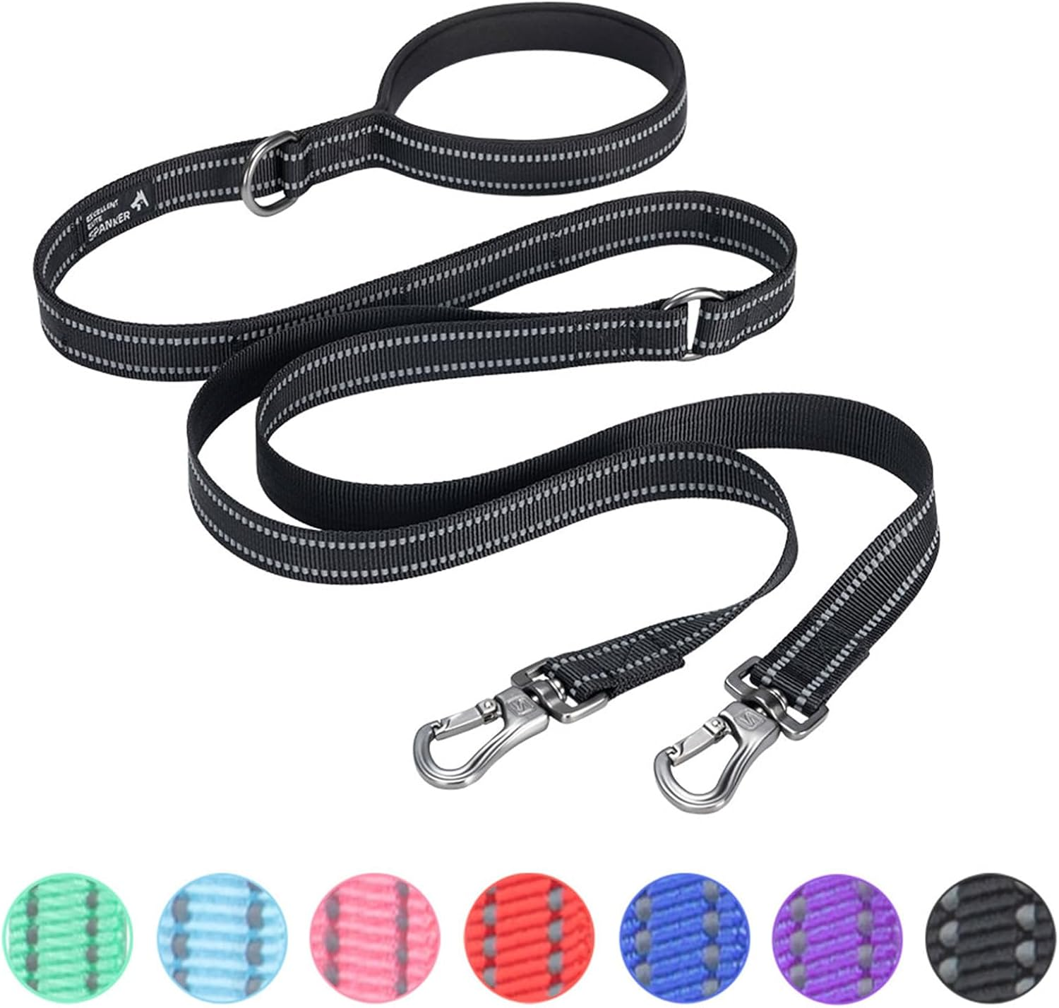 EXCELLENT ELITE SPANKER Reflective Dual Dog Leash Double Dog Leash 5FT Multiple Dog Leash with Padded Handle for Two Dogs Walking Training(Light Blue)