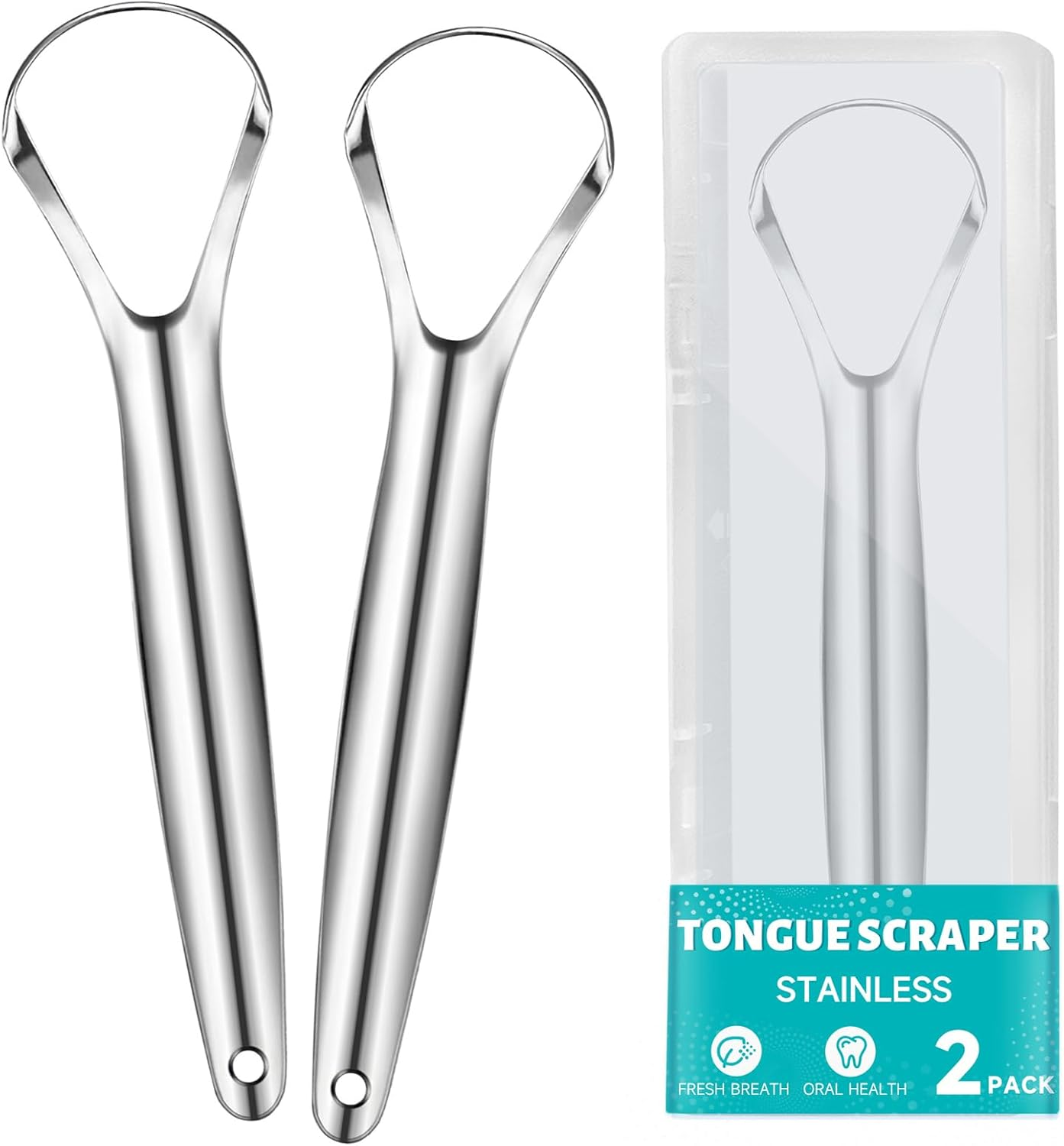 EZ COZY 2 Pack Tongue Scraper, Reduce Bad Breath, Stainless Steel Tongue Scraper for Adults, Metal Tongue Cleaner for Oral Care and Fresher Breath, Easy to Use Tongue Scraper with Case image number 2