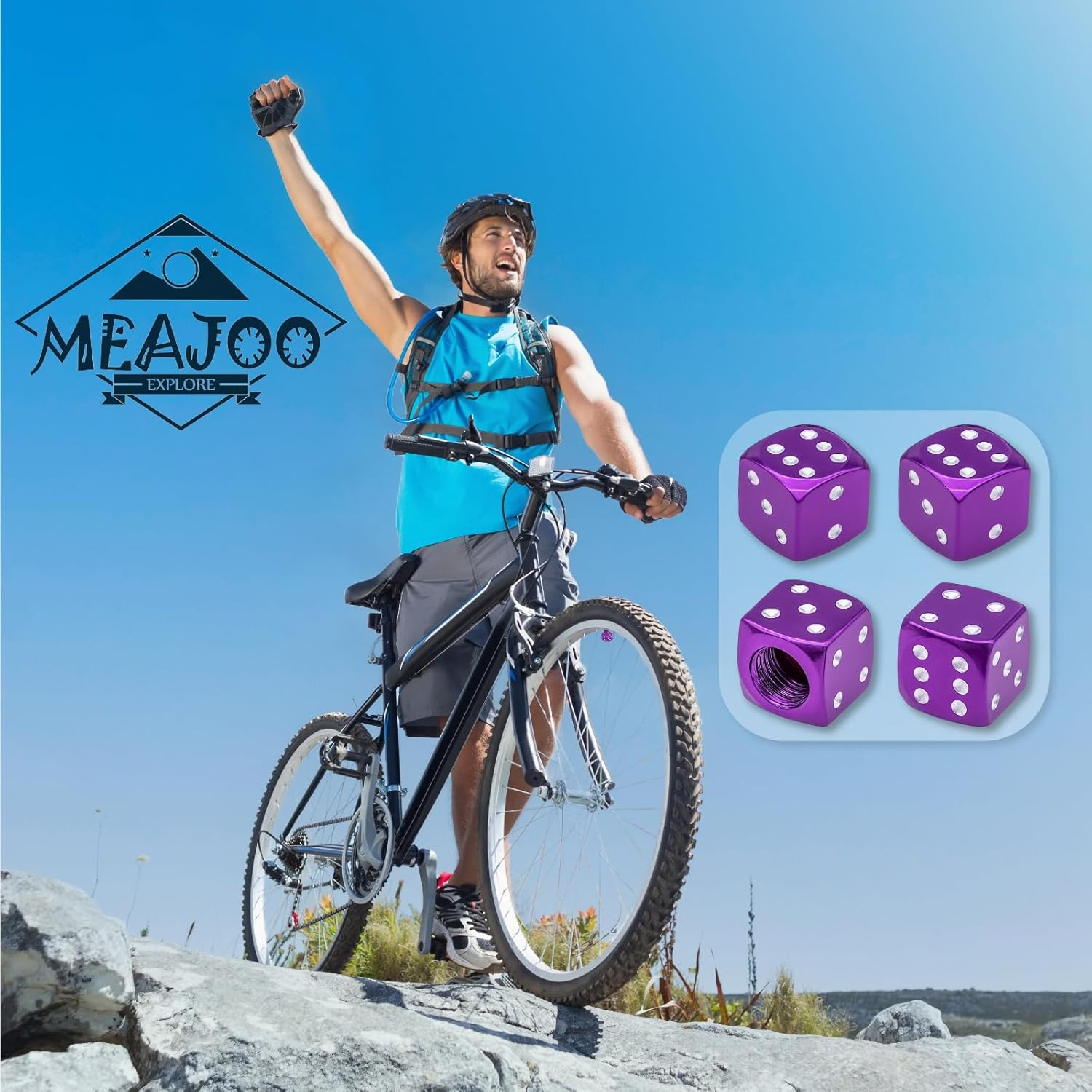 4PCS Dice Style Tire Valve Stem Caps, with O Rubber Ring, Universal Aluminium Alloy Dustproof Tire Valve Stem Covers for Cars, SUV, Trucks, Bikes, Motorcycles, Bicycles(Purple) image number 1