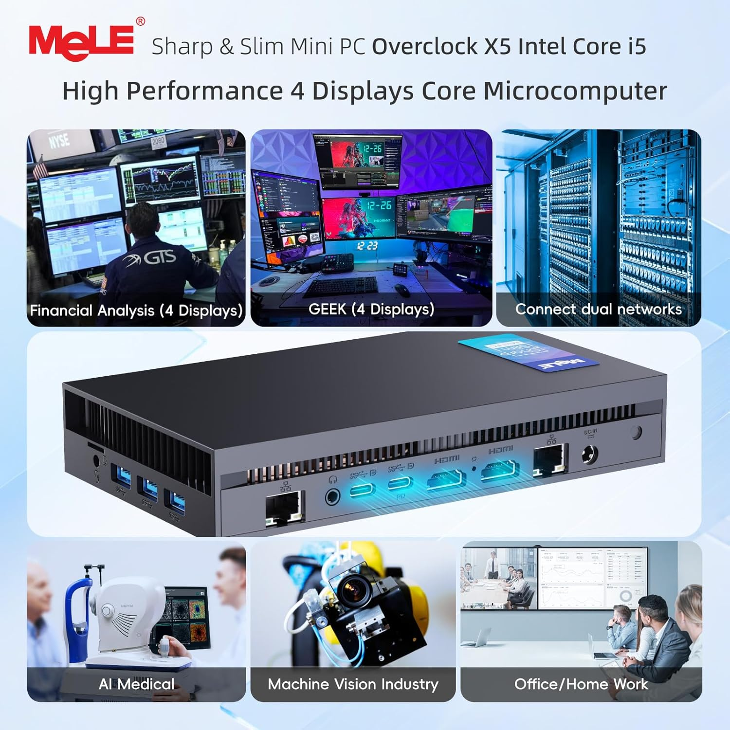 Mele Overclock X5 Core I5 12450H (8C/12T, up to 4.4Ghz) Mini PC 32GB DDR4 1TB SSD Win11Pro Ultrathin Micro Desktop Computer with 2X HDMI + 2X USB-C 4K Quad Display, 1G+ 2.5G Dual LAN, Wifi5 BT5.2 image number 4