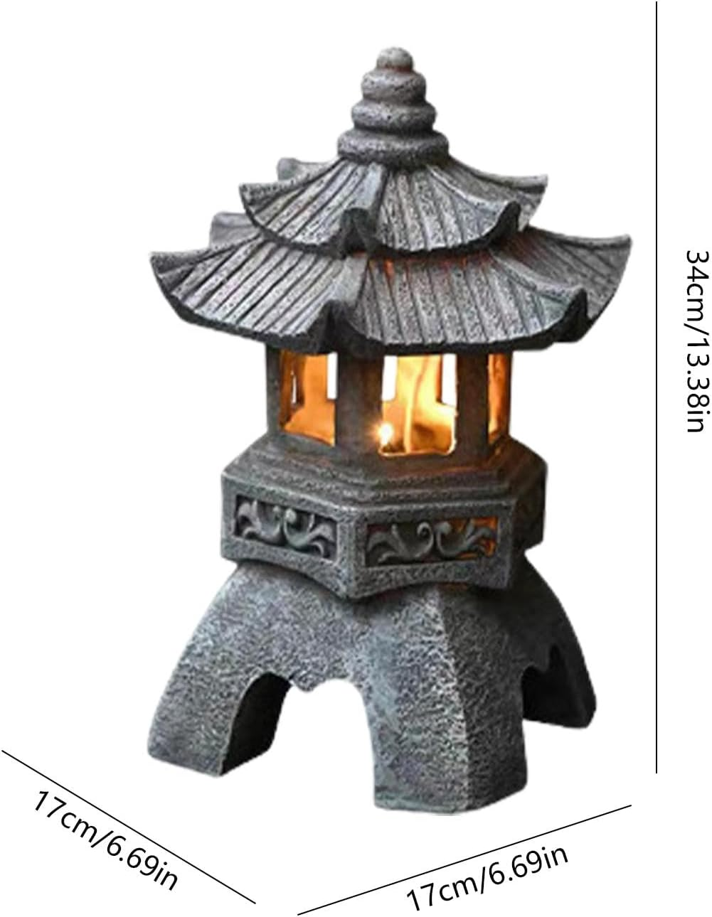 Solar Lantern - Stone Japanese Pagoda Lantern Statue, Solar Powered Yard Lights for Pathway, Court, Front Yard image number 1