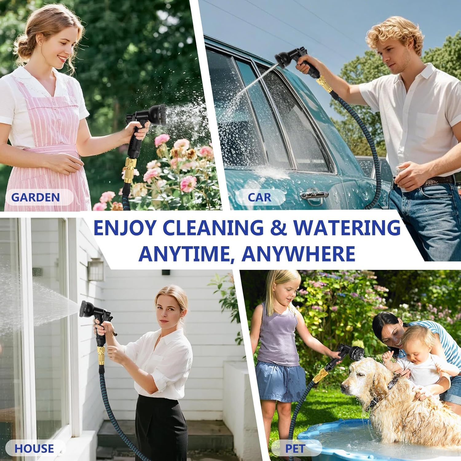 Flexible Expandable Garden Hose 30M 100Ft with 8 Function Spray Nozzle, 3X Durable Expanding Water Hose with 3/4" 1/2" Anti-Leak Brass Connectors for Gardening, Lawn, Car Washing & Patio Use image number 5