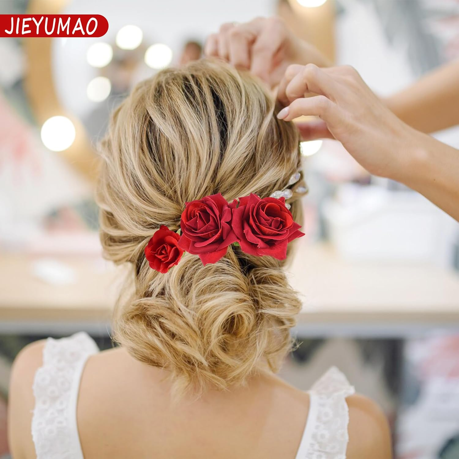 JIEYUMAO 7Pcs Rose Flower Hair Clips, Artifical Red Rose Hair Clip for Women, Elegant Rose Flower Hair Comb Rose Brooch Floral Clips Roses Flower Hair Barrette Hair Accessories for Wedding Party image number 6