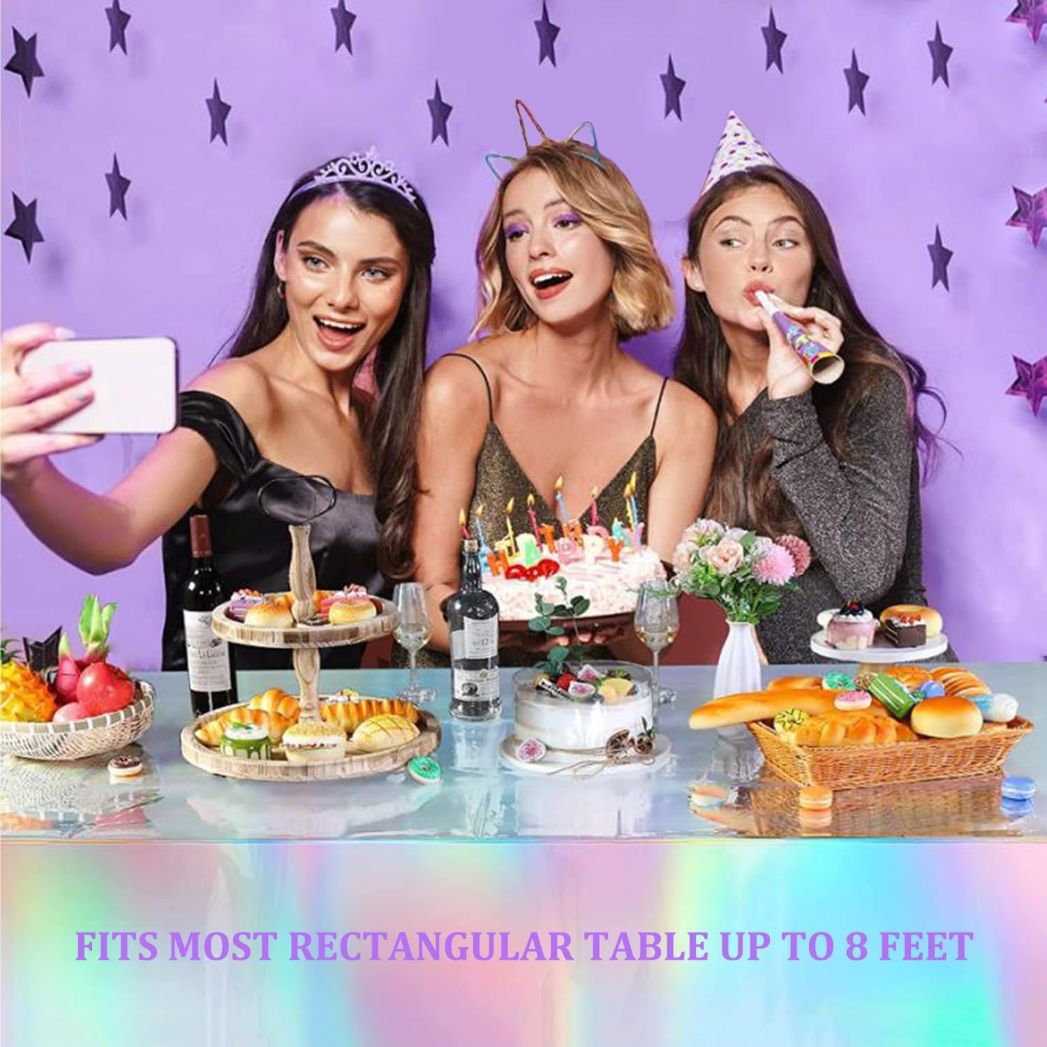 5 Pack Iridescence Plastic Tablecloths Holographic Foil Rectangle Table Covers Birthday Bachelorette Bridal Wedding Iridescent Party Decorations 54" X 108" (5, Multicolor, Large) image number 1