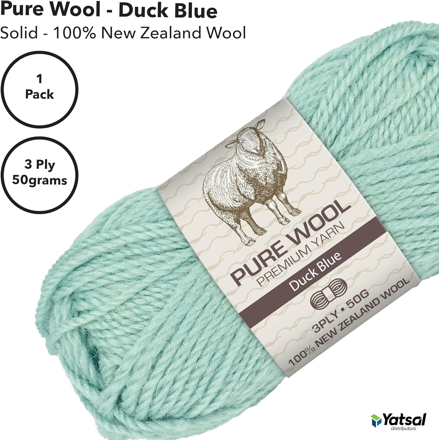 3-Ply Pure Wool 50 G, Duck Blue image number 1