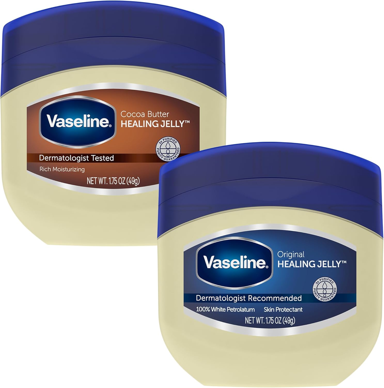 Vaseline Original & Cocoa Butter Healing Jelly Travel-Size Variety 2-Pack &ndash; Rich Moisturizing Ointment, Skin Protectant for Soothing Cracked, Dry Skin, 1.75 Oz Ea image number 6