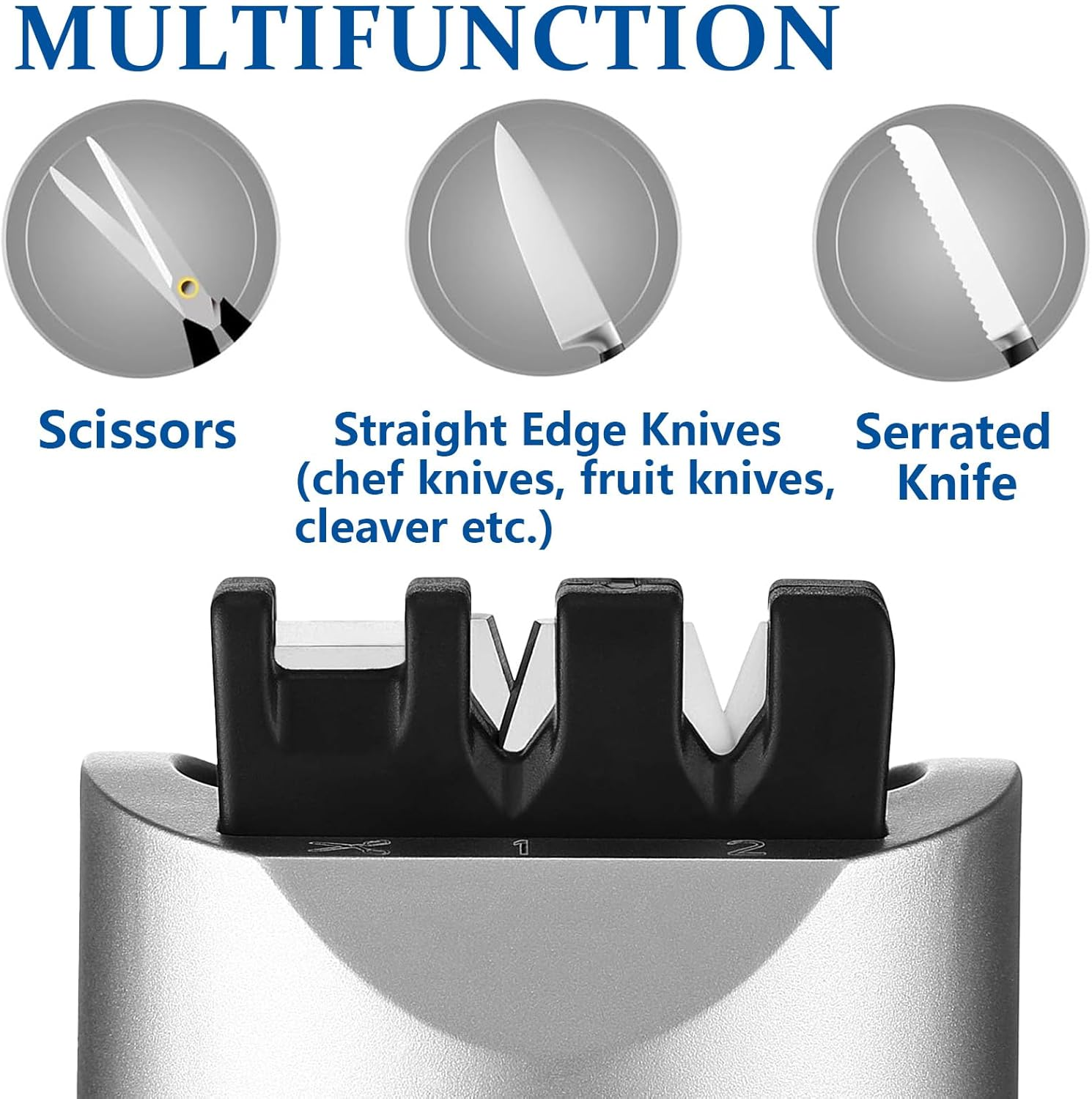 Multifunctional Knife Sharpener, 3-In-1 Manual Knife Sharpener, Knife Sharpener with Suction Cup, Stable and Safe, Professional Knife Sharpener for Scissors and All Types of Kitchen Knives