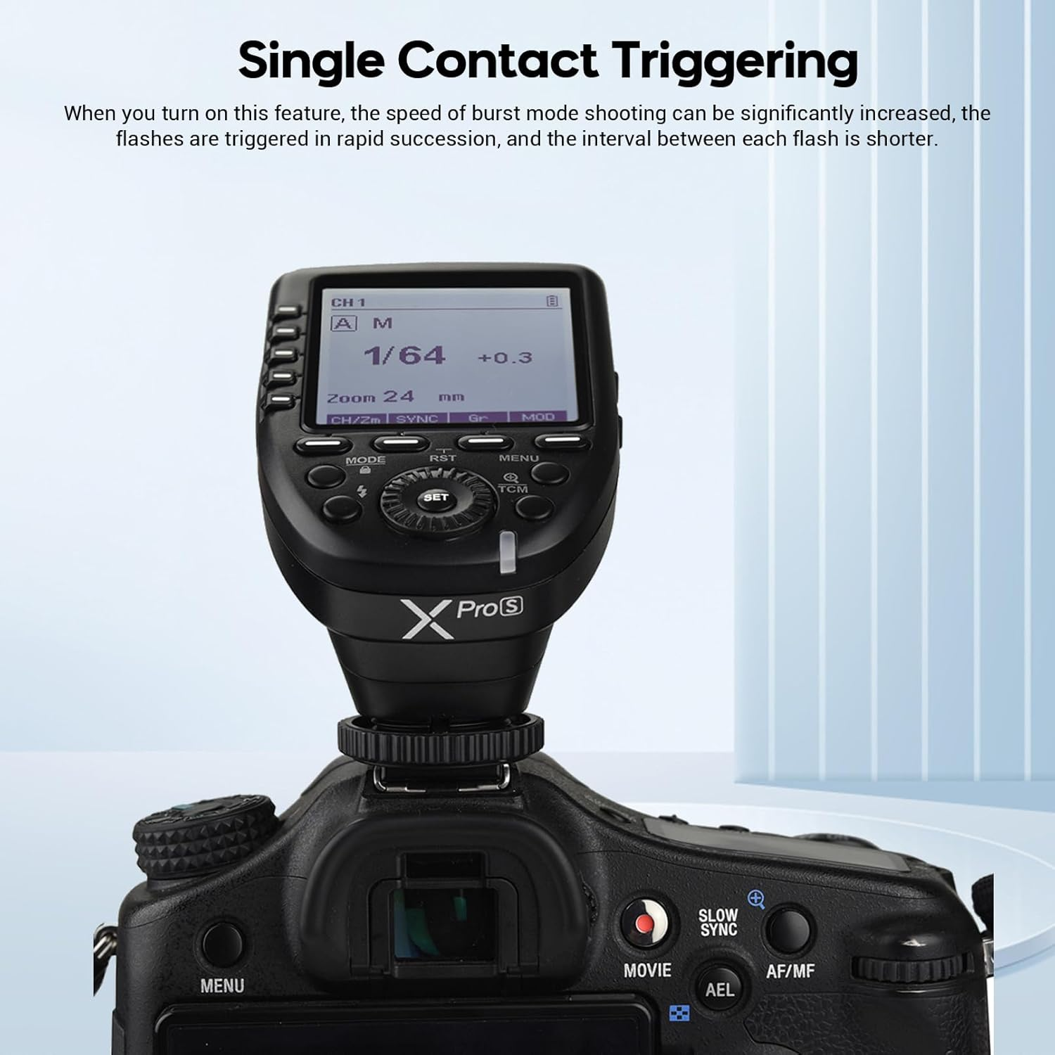 Godox Xpro-S TTL Wireless Flash Trigger for Sony DSLR Camera 2.4G X System Remote Trigger HSS 1/8000S, Large LCD Screen Transmitter(Xpro-S) image number 4