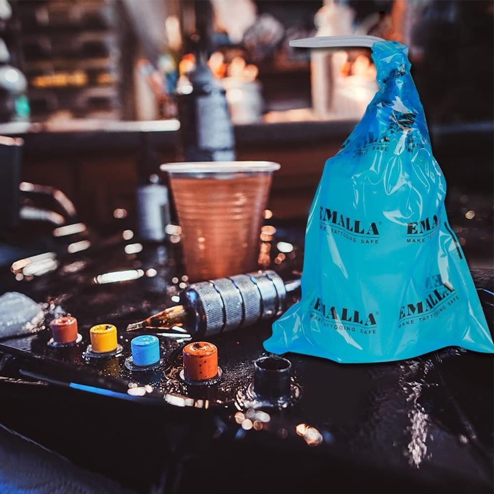 Emalla 250Pcs Tattoo Wash Bottle Bags Blue Squeeze Bottle Bag 9.8In X 5.9In Waterproof Cover for Tattoo Supply Machine Cleaning Kit image number 1