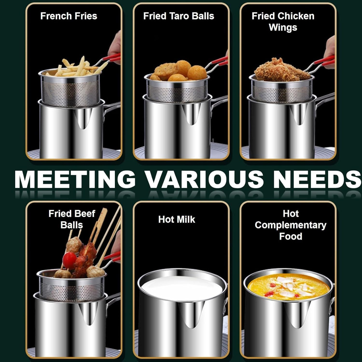 304 Stainless Steel Grease Strainer Pot & Oil Filter Container - 2.0L Large Capacity Deep Fat Fryer with Fine Mesh Basket, Frying Net & Heat-Resistant Handle for Kitchen,Frying image number 2