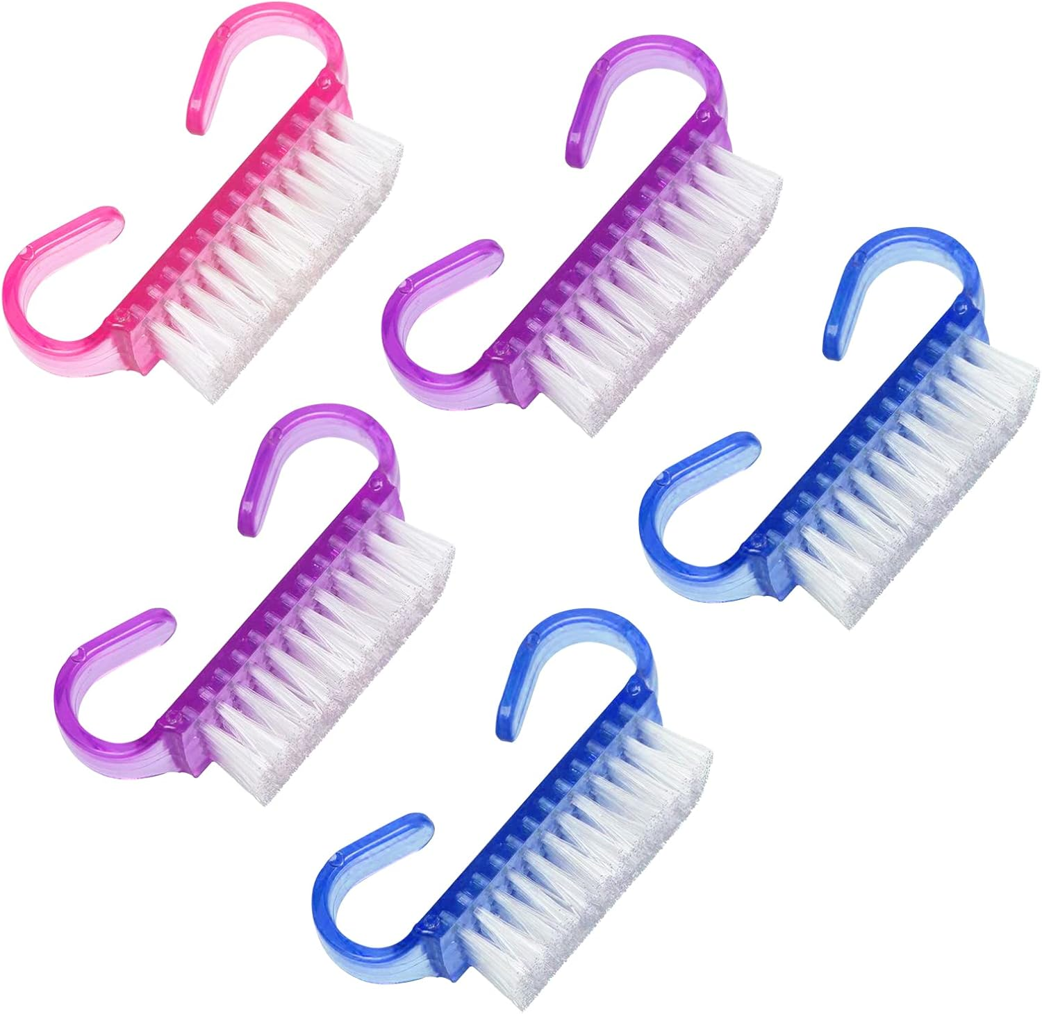 Hanyousheng Nail Brush, Pack of 5 Nail Brushes, Hand Wash Brush, Dust Remover Brush with Handle, for Cleaning Beauty Hand and Nail Cleaning (3 Colours)