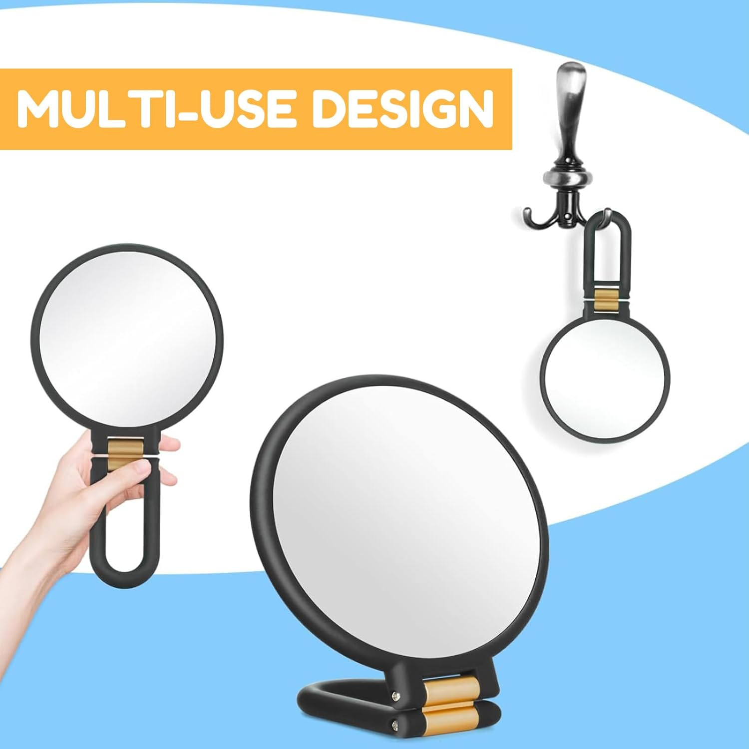 30X Magnifying Mirror, Travel Hand Mirror with Handle &ndash; Double-Sided Handheld Mirror with 1X & 30X Magnification, Adjustable Handle/Stand, Foldable Travel Mirror for Makeup (Black) image number 6