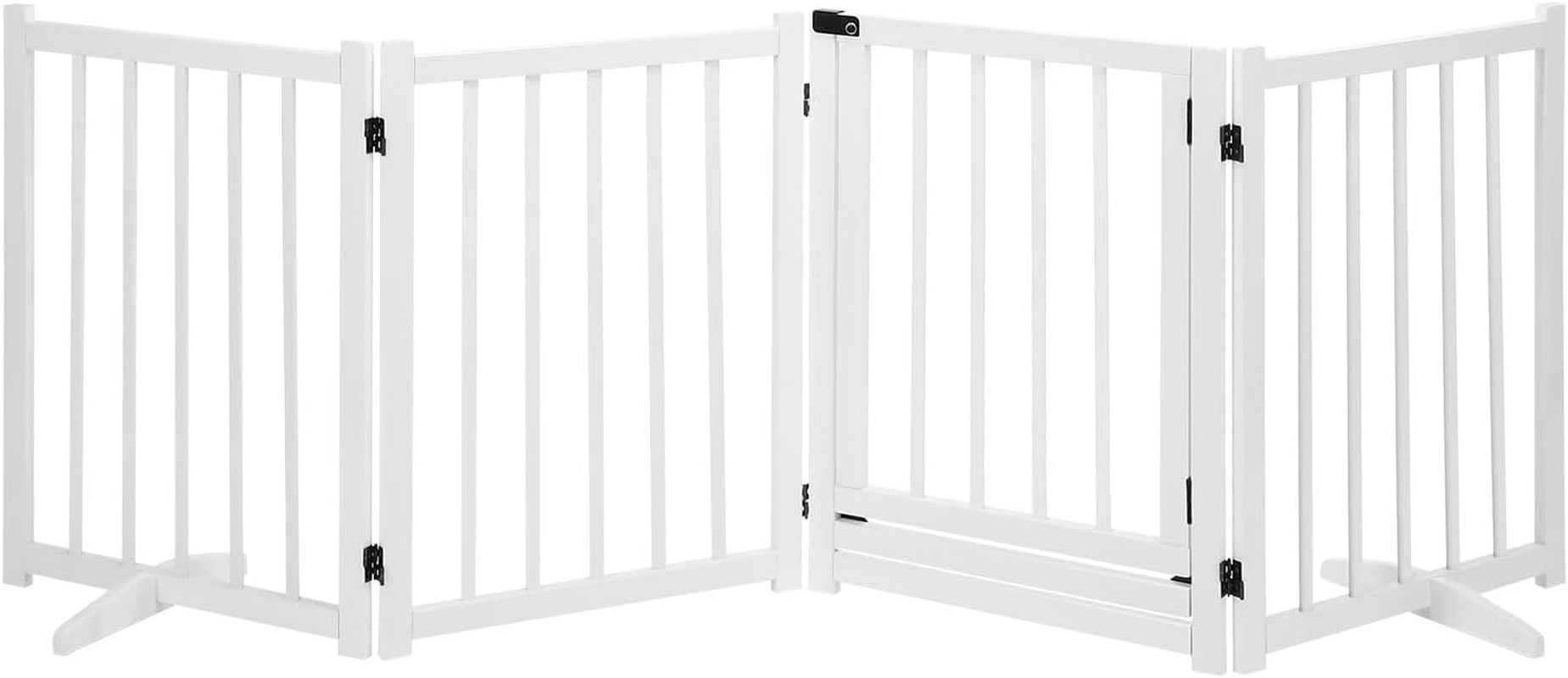 Pet Scene 4 Panel Pet Playpen for Puppy, Foldable Pet Safety Gate Wood Enclosure Security Fence Freestanding Dog Stair Doorway Tall Barrier with Door Indoor image number 5
