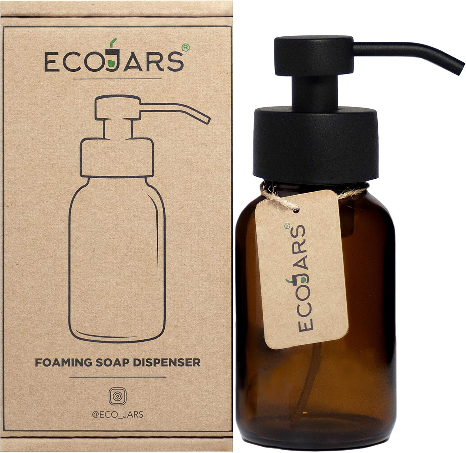 Foam Hand Wash Soap Dispenser Version 2, Amber Glass 250Ml, Mat Black Colour, Stainless Steel, Scandinavian Inspired Decor Kitchen Home image number 2