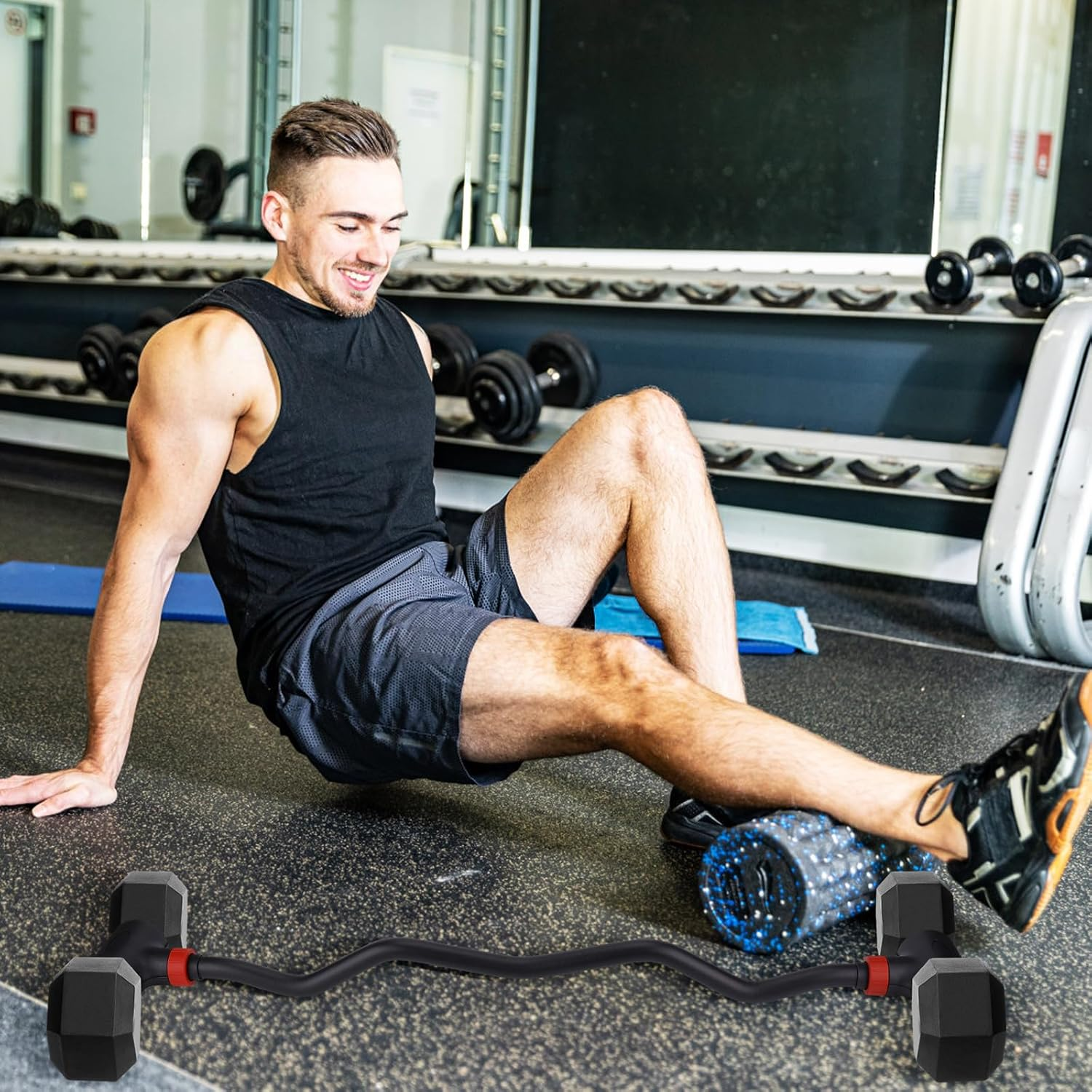 Dumbbell Converter, Hyperbell EZ Curl Bar Kettlebell Grip for Dumbbells Convert Dumbbells to Barbell for Weightlifting Home Workout Gym Workout Sport 90Kg Capacity