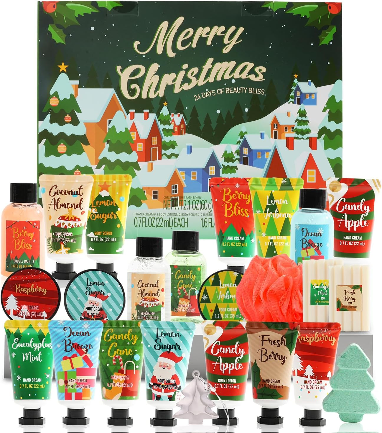 2025 Advent Calendar BODY & EARTH # LOVE Beauty Advent Calendar, Hand Cream 24Pc Gifts for Women, Bubble Bath, Shower Gel, Body Lotion, Soap, Christmas Tree Bath Bomb, Christmas Calendar Gift Set