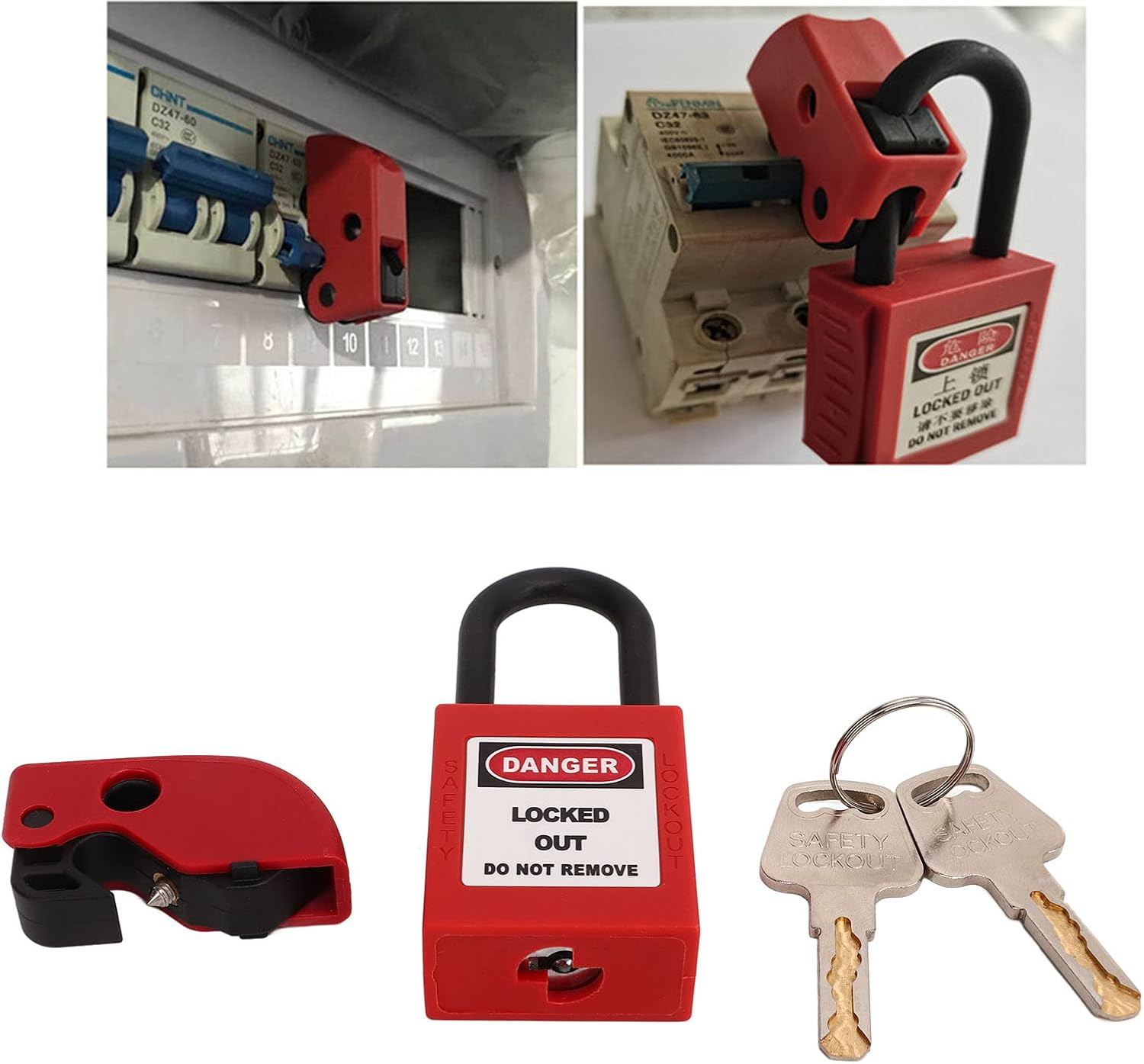 Circuit Breaker Lockout Tool, Circuit Breaker Lockout Set Universal Simple Installation Nylon Brass Compact for Chemicals for Explosive Locations image number 1