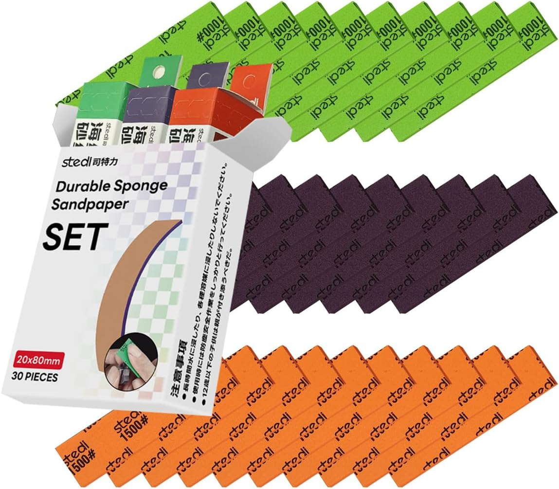 Stedi Sanding Sponge for Model Gundam Building,3Mm Hobby Model Tools Hand Sanding Block Waterproof Wet Dry Reuse #400#600#800 Grit Sandpaper, 30 Sheets image number 2