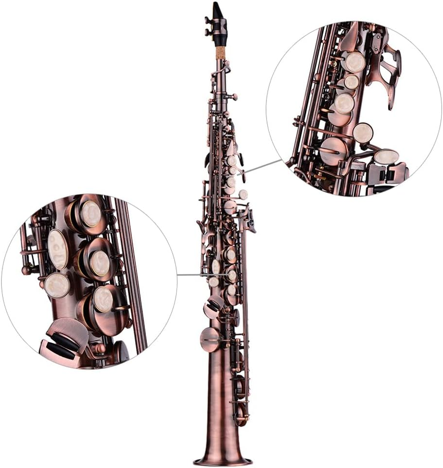 Professional Red Bronze Strai Ht Bb Soprano Saxophone Sax Woodwind Instrument Carve Pattern with Case Cleanin Cloth Straps Brush-Raywe image number 3