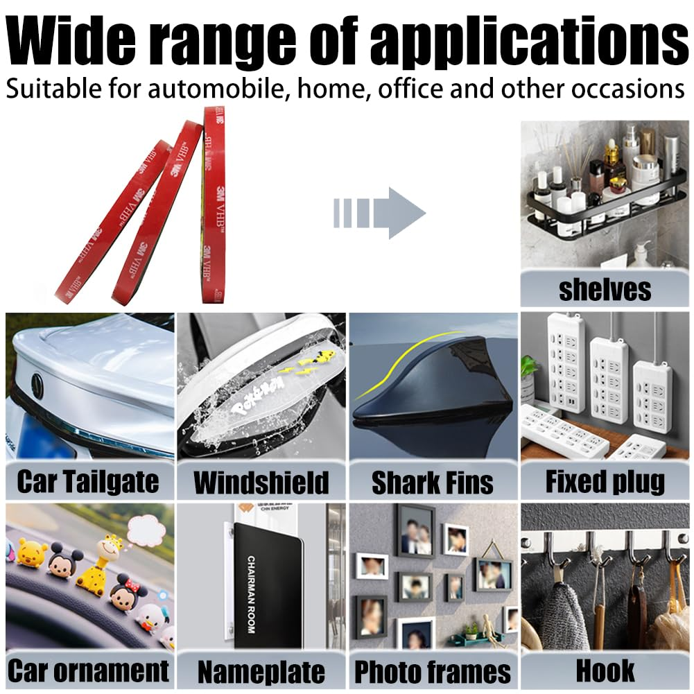 Geli Waterproof Double Sided Tape Heavy Duty Mounting Tape,0.78 Inch Width Foam Tape for Car LED Strip Lights Home Decor, Office Decor (0.78Inch) image number 3