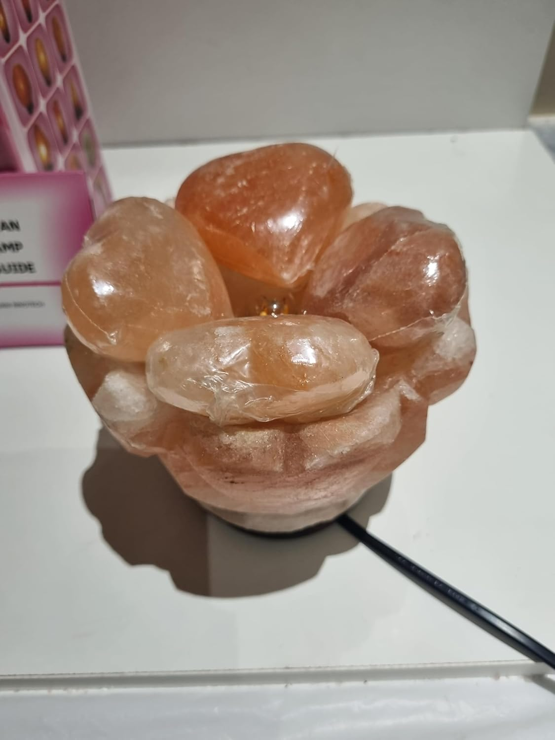 2-3 KG Himalayan Premium Heart Stylefire Bowl with Big Heart Chunks Salt Lamp 100% Authentic, Beautifully Hand Crafted Fire Bowl with Big Heart Chunks Comes with Complete Electric Fitting image number 2