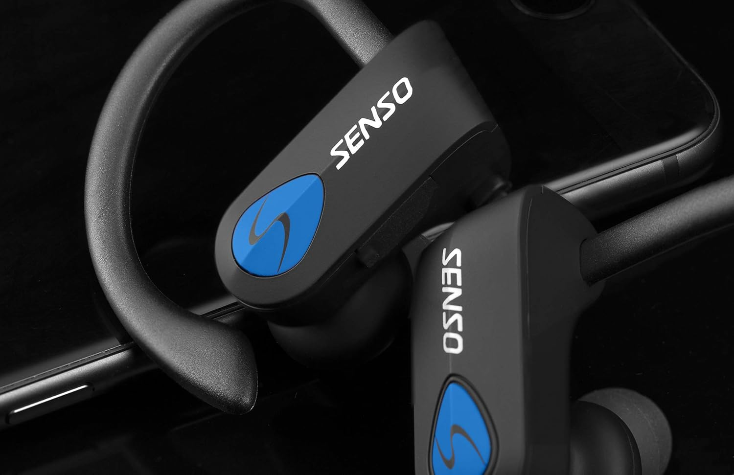 SENSO Bluetooth Headphones, Best Wireless Sports Earphones W/Mic IPX7 Waterproof HD Stereo Sweatproof Earbuds for Gym Running Workout 8 Hour Battery Noise Cancelling Headsets (Black Blue) image number 2