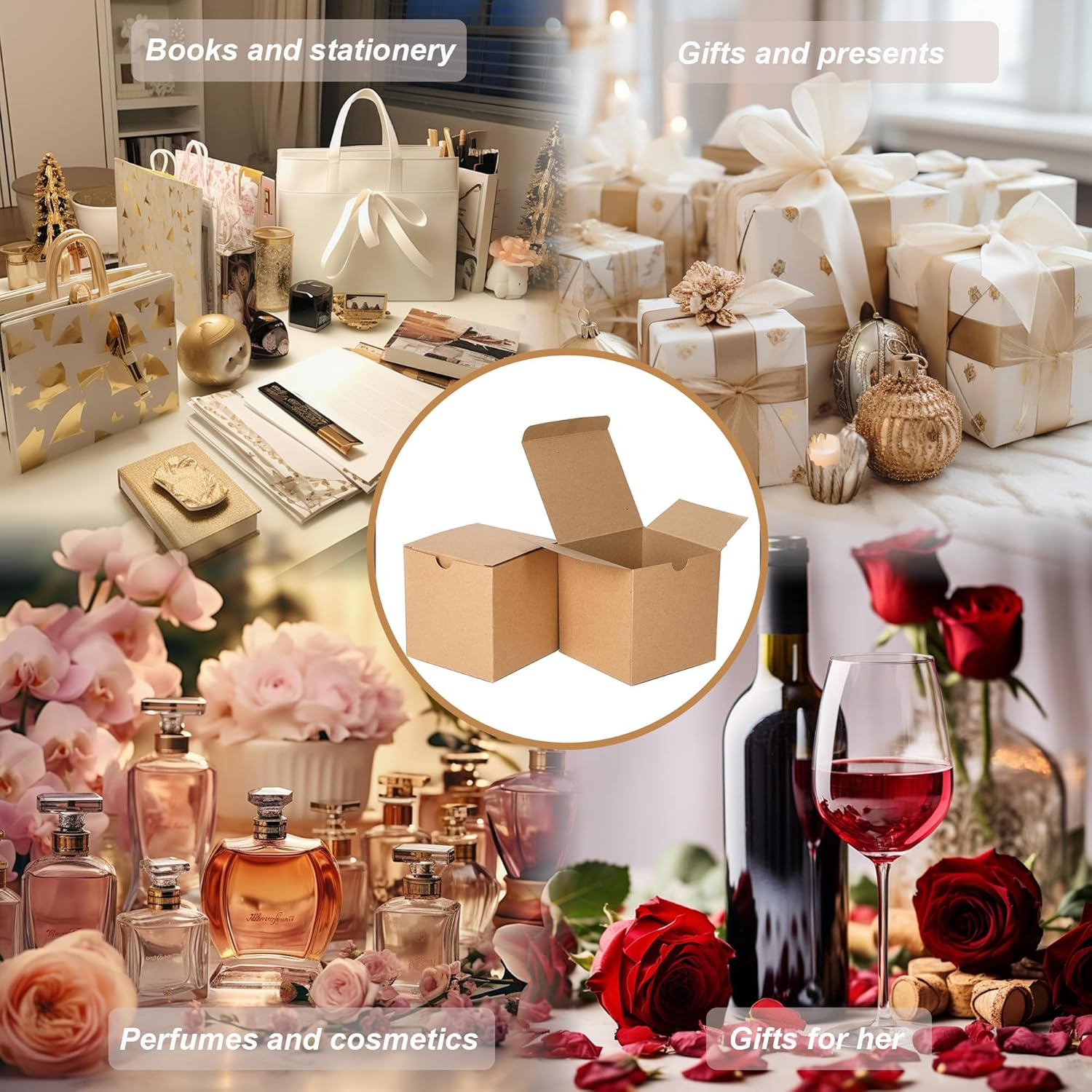 SHIPKEY 10PCS Kraft Gift Boxes with Lids |4X4X4 Inch Square Boxes | Small Gift Boxes Suitable for Party, Wedding, Christmas, Holidays, Birthdays and All Other Occasions&hellip;