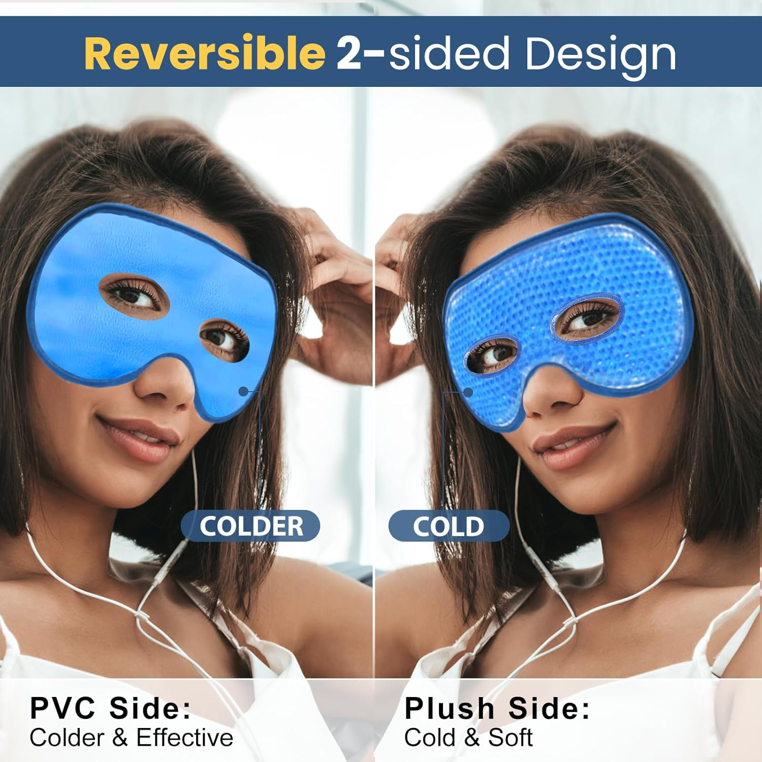 Beevines Ice Eye Mask, 2 Pack XL Jumbo Size Cooling Freezer Gel Eye Masks for Puffy Eyes Face, Frozen Cold & Warm Compress, Ice Pack for Post Eye Surgery, Puffiness & Allergies Treatment image number 1