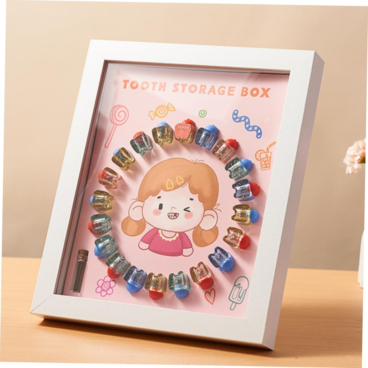 Baby Tooth Keepsake Box and Deciduous Tooth Holder for Kids White Frame Suitable for And