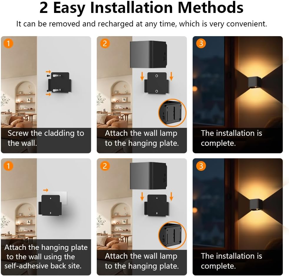 Ainostone Battery Wall Lights with Motion Sensor, Pack of 2, LED Wall Lights with Motion Sensor, Warm White, 2 Modes, USB-C Rechargeable, Adjustable Light Angle for Indoor, Hallway, Stairs, Bedroom image number 6