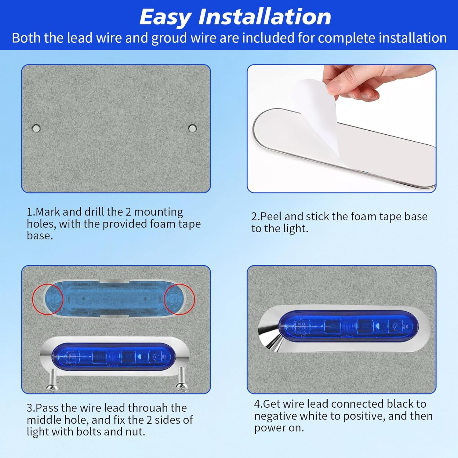 6Pcs 9.2Cm Boat Interior Lights, Waterproof LED Deck Courtesy Lights for Yacht, Pontoon, Sailboat, 12V24V Cockpit Light Also for Truck, RV, Exterior Modification, Durable Bright LED Lighting (Blue) image number 6