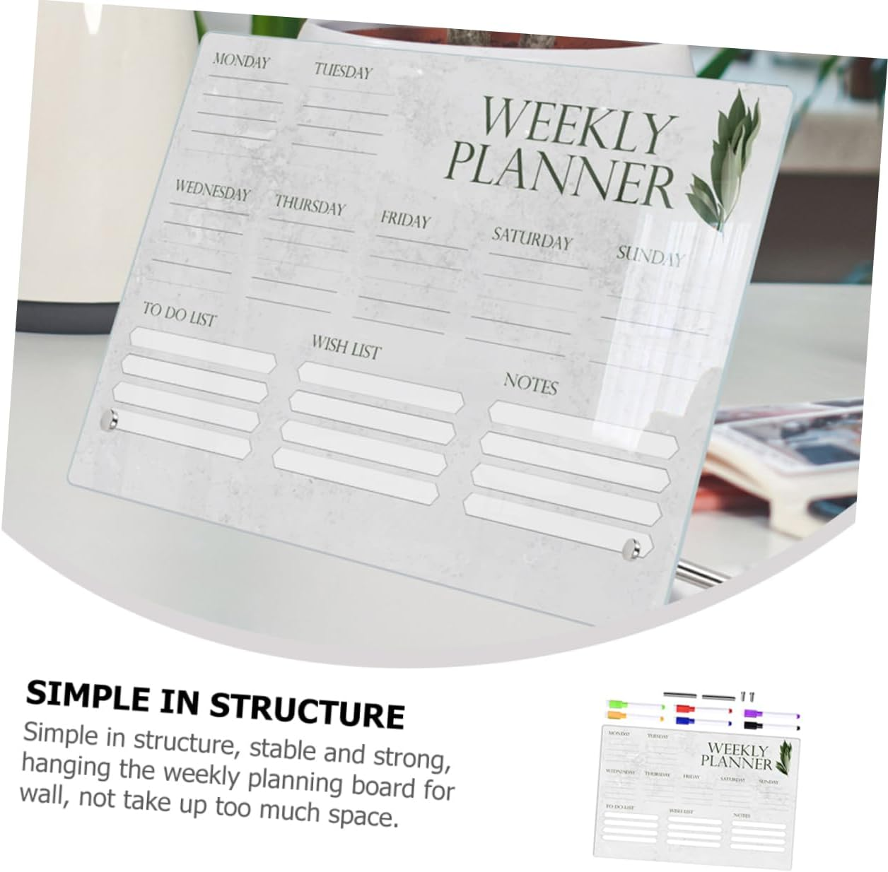 NUOBESTY Acrylic Memo Board 2 Whiteboard Pens and 2 Advertising Pins, Erasable Desktop Note Board for Weekly Planning, Home and School Message Organizer image number 3