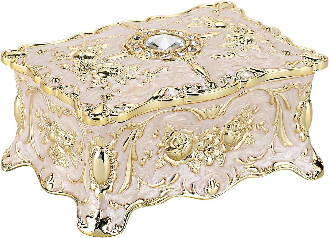 Hipiwe Vintage Jewelry Box, Metallic Grey Floral Rectangular Treasure Chest Box, 3.7" X 2.7" X 2", Keepsake Gift Box Case for Women Girls