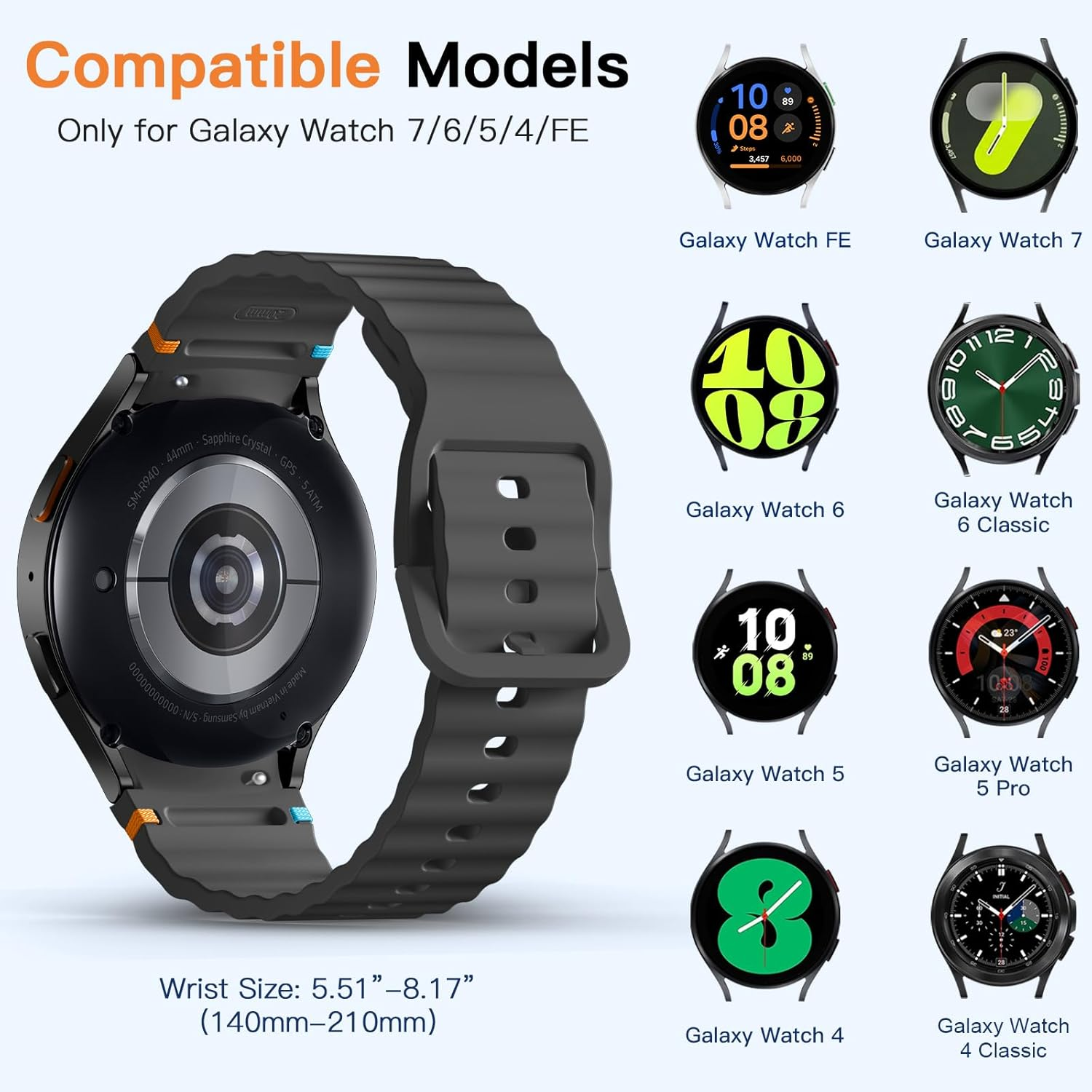 Mastten 4 Pack Sport Straps Compatible with Samsung Galaxy Watch 7 Strap - Soft Silicone Band F&uuml;r Galaxy Watch 6 5 4 Strap 40Mm 44Mm - No Gap Wave Watchband for 6 Classic / 4 Classic / 5 Pro/Fe