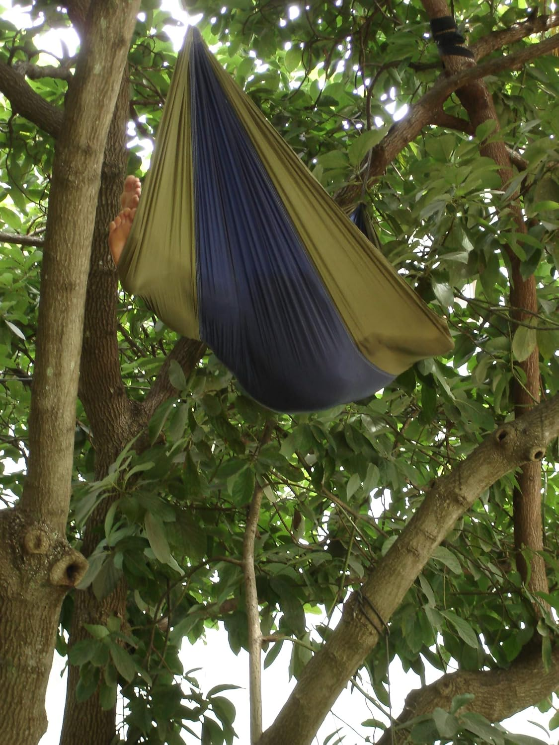 Vivere Nylon Double Parachute Camping Portable Hammock, Navy/Olive - Beige/Navy image number 7