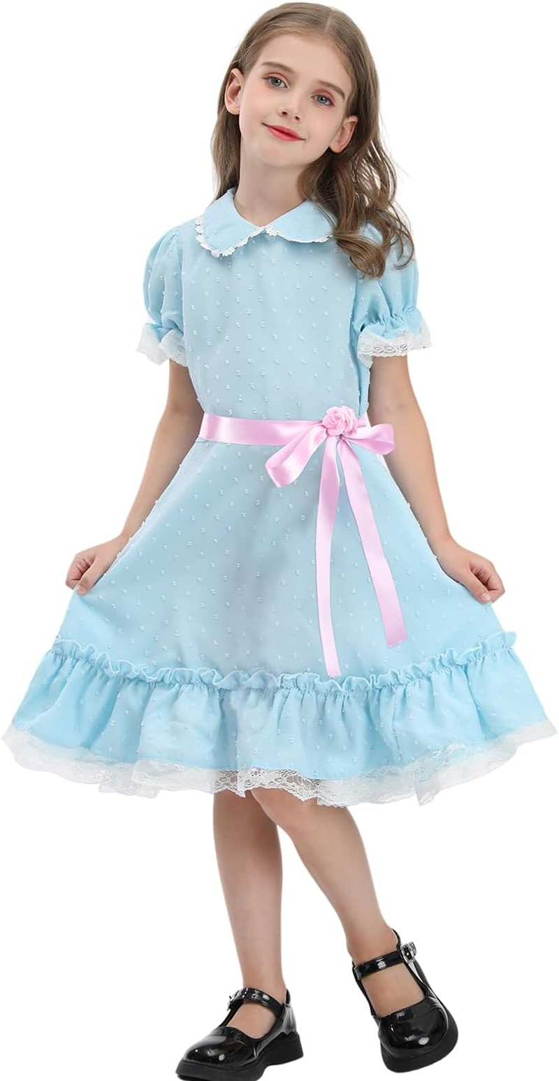 CR ROLECOS Girls Blue Chiffon Dress Puff Sleeve Halloween Party Cosplay Costume image number 4