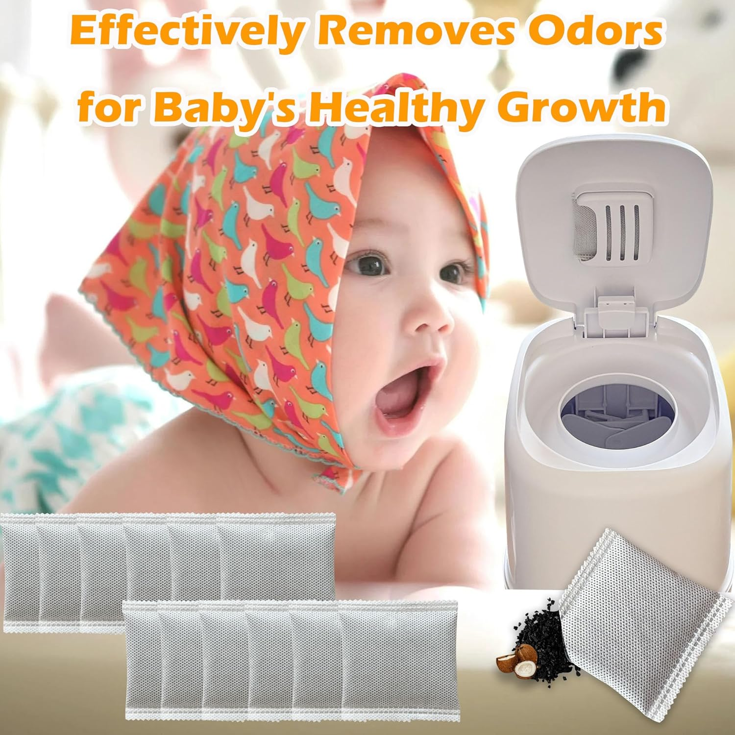 12 Pack Diaper Pail Odor Absorber Carbon Filter Refills for Playtex Diaper Genie Complete Pail, Odor Eliminator for Diaper Genie Systems image number 4