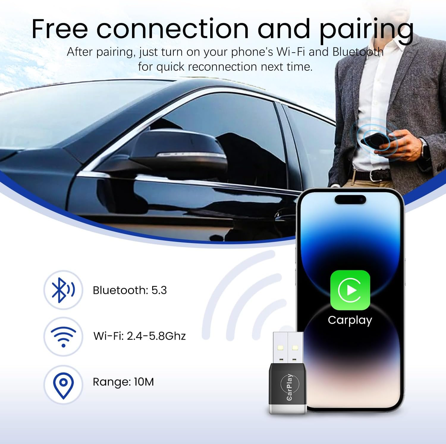 MONODEAL 2-In-1 Wireless Carplay Adapter, 2025 Upgrade Carplay & Android Auto Adapter, Fast & Stable Connection, Compatible with OEM Wired Carplay Cars image number 6