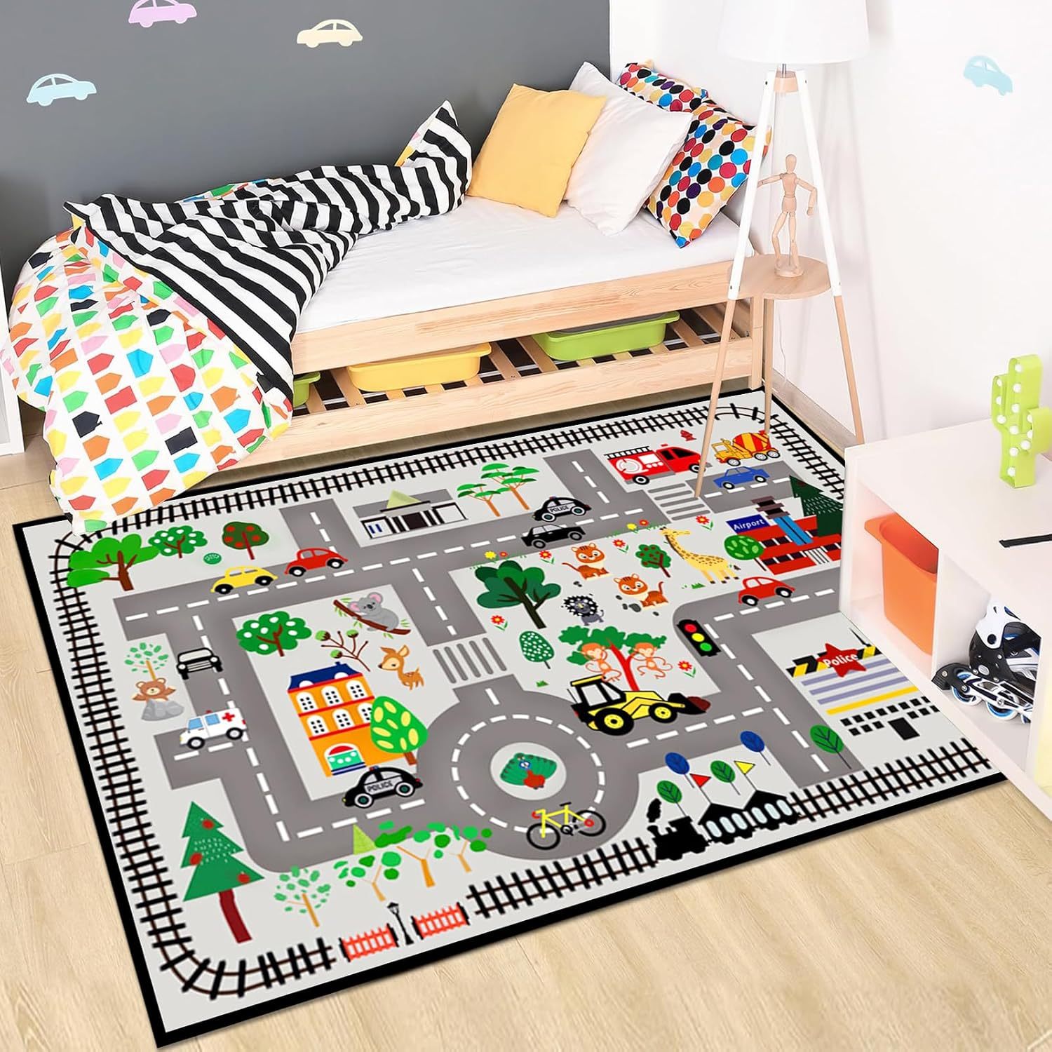 Kids Carpet City Play Mat, Kids Car Rug Play Mat, Educational Learning Carpet City Road Traffic Fun Play Area Rugs, Non-Slip Floor Mat for Playroom Room Decor (Road 2, 100 * 150Cm) - Road 3 image number 3